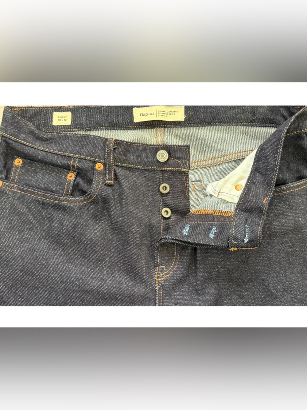 Men Dead Stock Gap 1969 Kaihara Japanese Selvedge Raw Denim 33x32 Skinny Jean